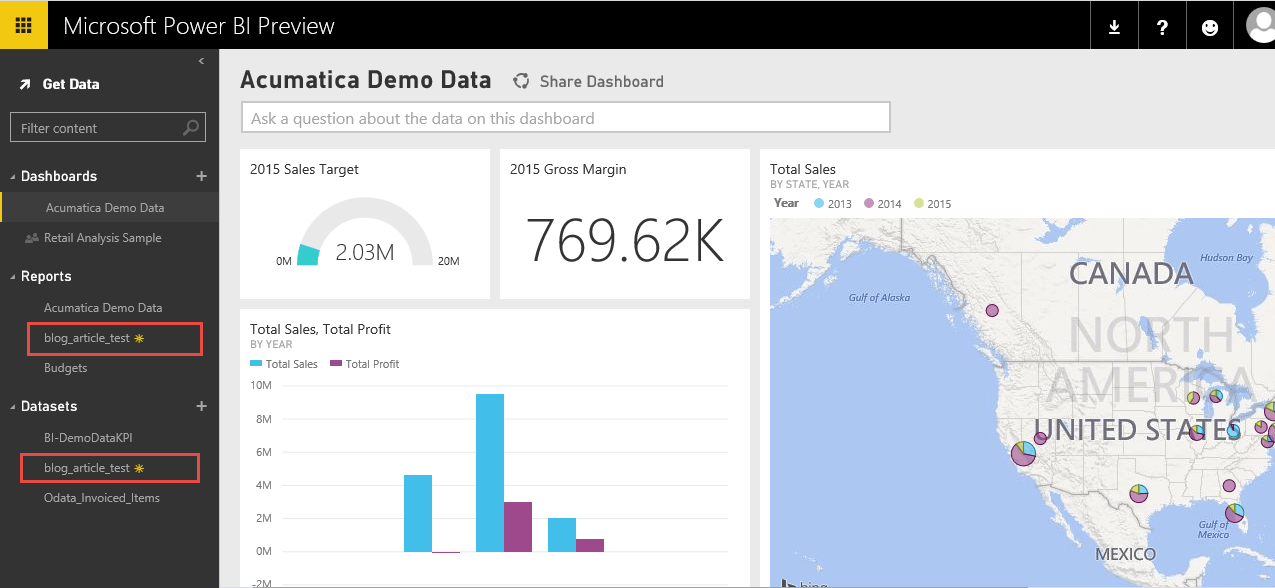 Écran de prévisualisation de Power BI