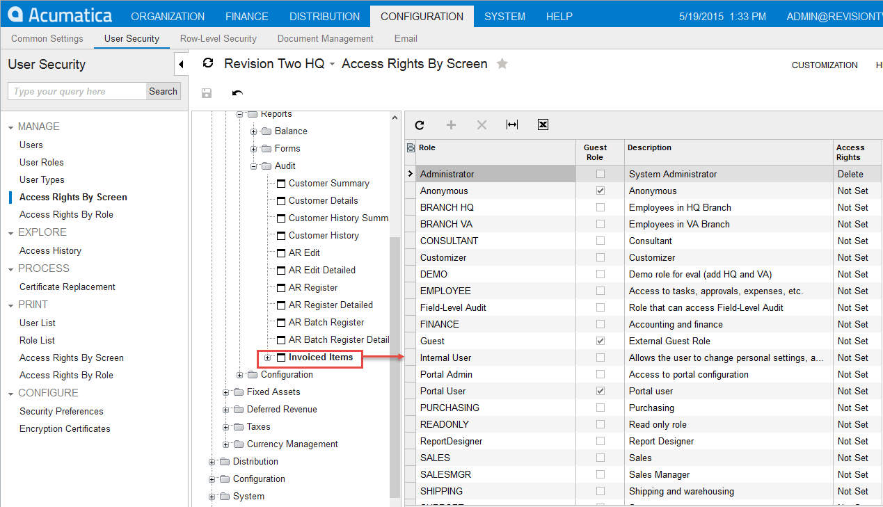 Capture d'écran d'OData et Acumatica