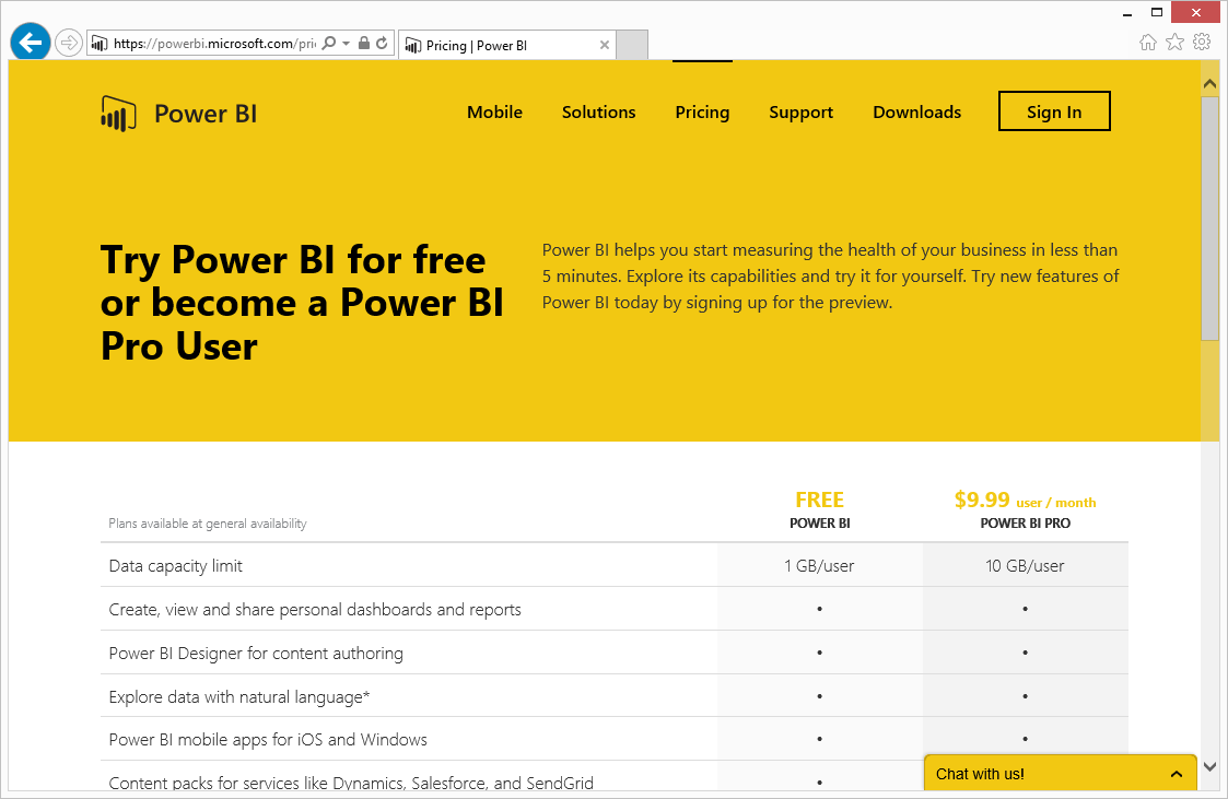 Vous pouvez actuellement essayer Power BI gratuitement