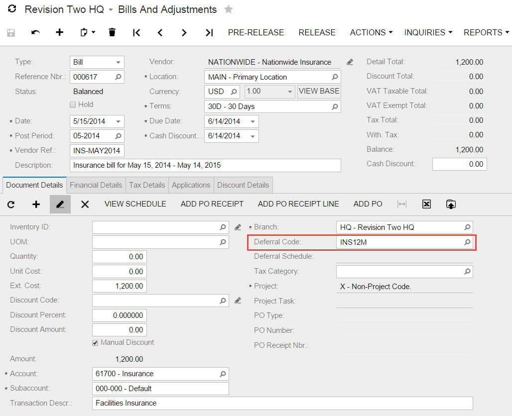 Dépenses différées et prépayées dans le logiciel Acumatica Cloud ERP