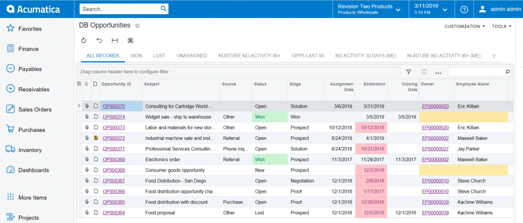 Acumatica 2019 R1 - Mise en évidence conditionnelle