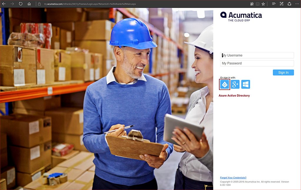 Acumatica Cloud ERP Login - Nom d'utilisateur et mot de passe