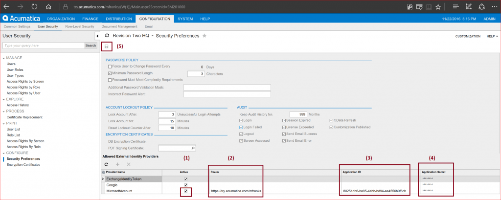 Acumatica Cloud ERP SSO Live ID Enablement Process.