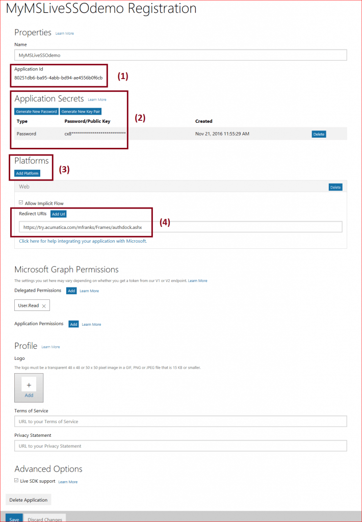 Mon inscription à la démo MS Live SSO.