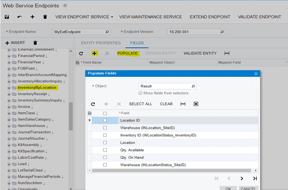 Web Service Endpoints - Remplir les champs