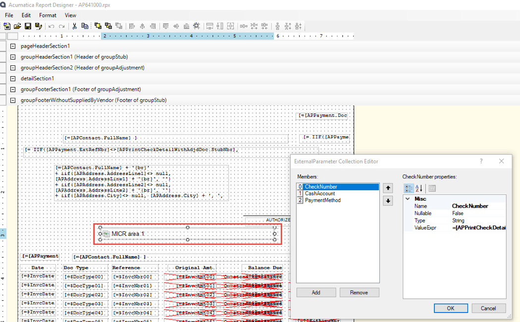 Acumatica Report designer - Zone MICR 1.