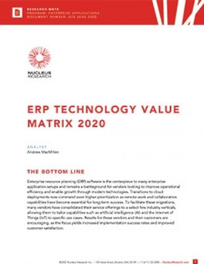 Matrice de valeur des technologies ERP 2020