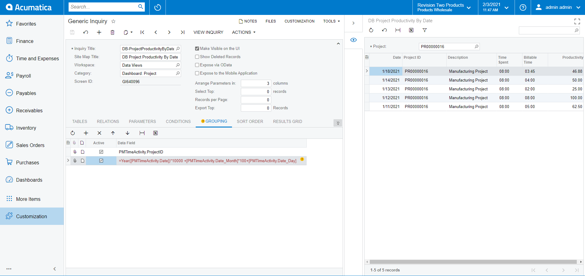 Comment utiliser les styles de lignes de l'enquête générique Acumatica avec des valeurs agrégées ?