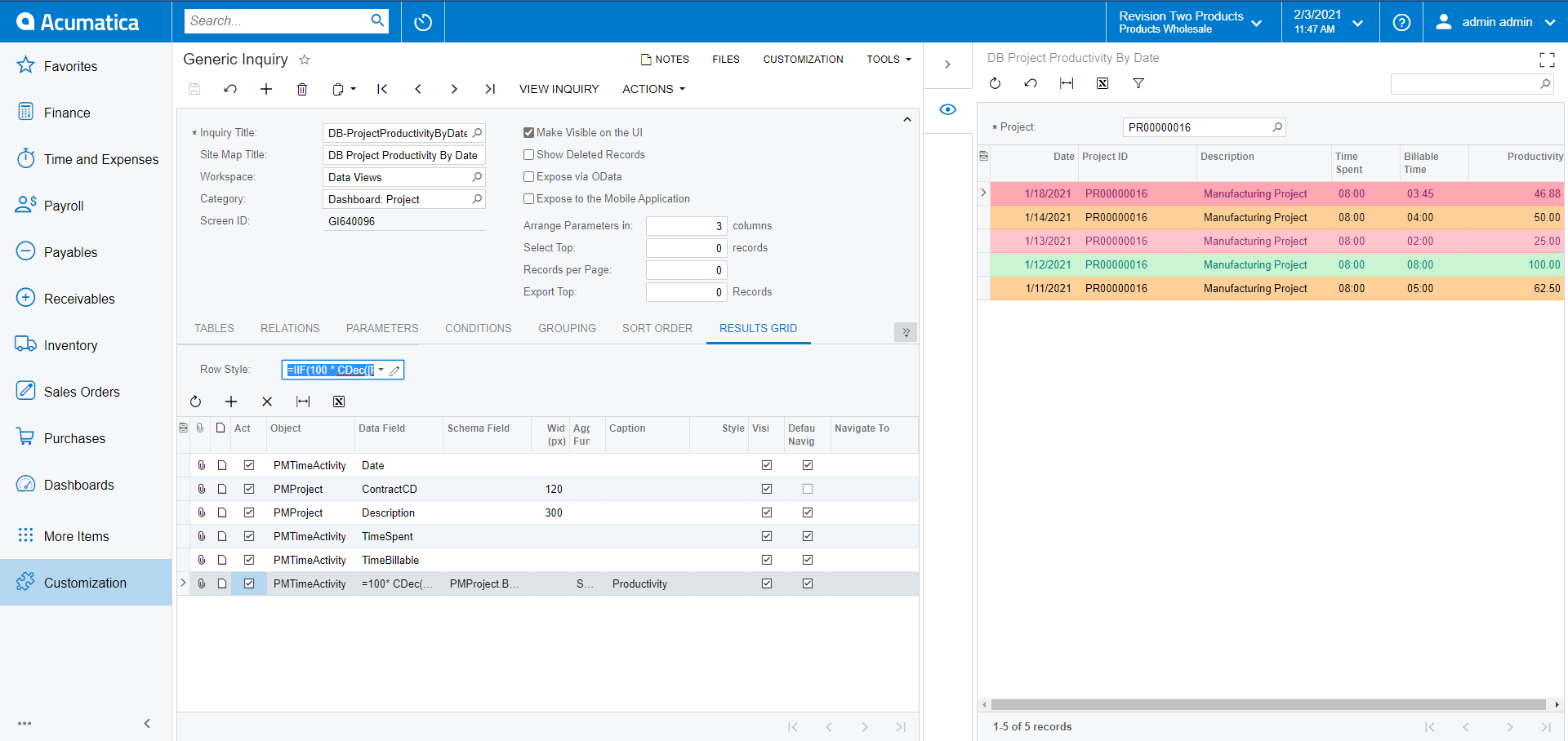 Comment utiliser les styles de lignes de l'enquête générique Acumatica avec des valeurs agrégées ?