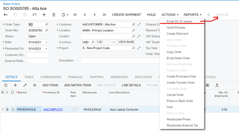 Création d'une nouvelle notification dans Acumatica