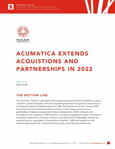 Nucleus Research souligne les avantages des nouvelles acquisitions et des partenariats d'Acumatica