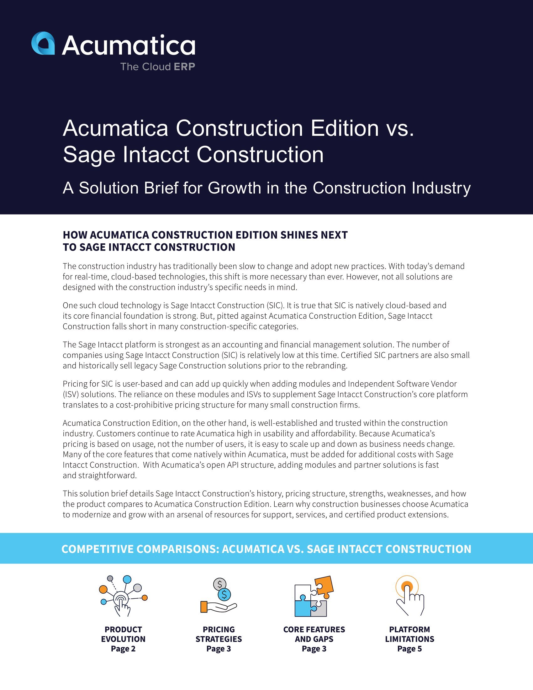 Comparaison entre Acumatica Construction Edition et Sage Intacct Construction