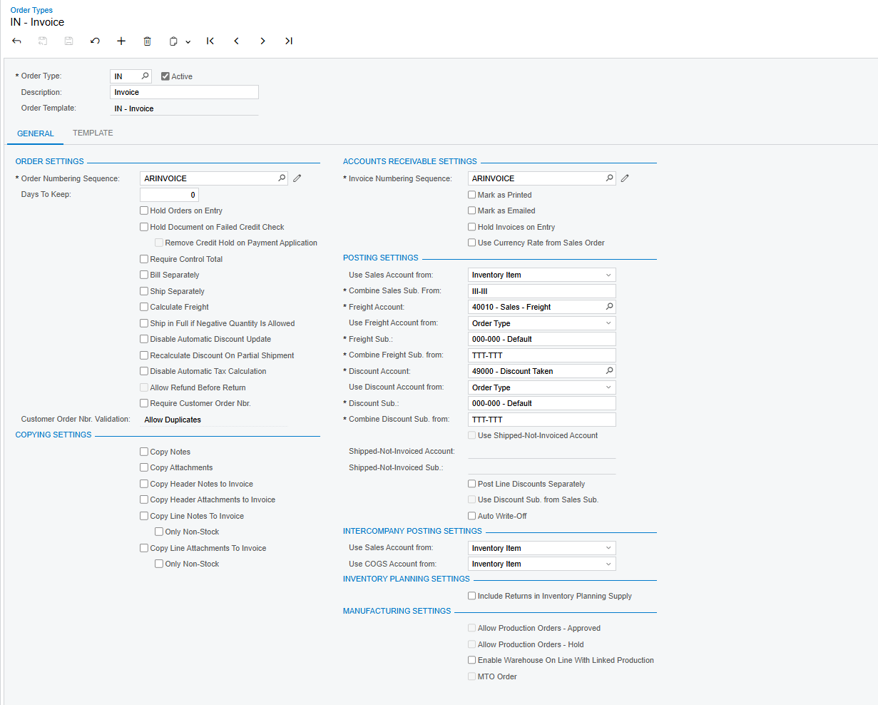 Configuration du modèle de facture dans Acumatica