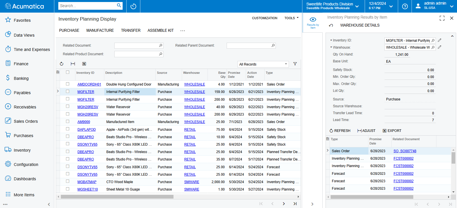 Capture d'écran du produit Acumatica pour montrer les capacités comptables avancées d'Acumatica par rapport à QuickBooks.