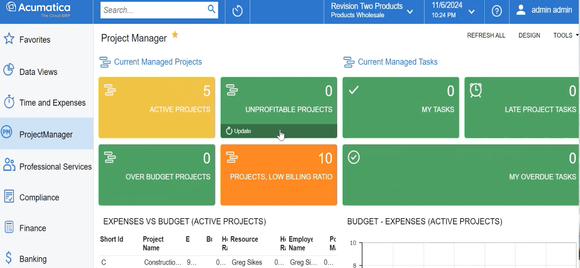 Capture d'écran du produit Acumatica pour montrer les capacités comptables avancées d'Acumatica par rapport à QuickBooks.