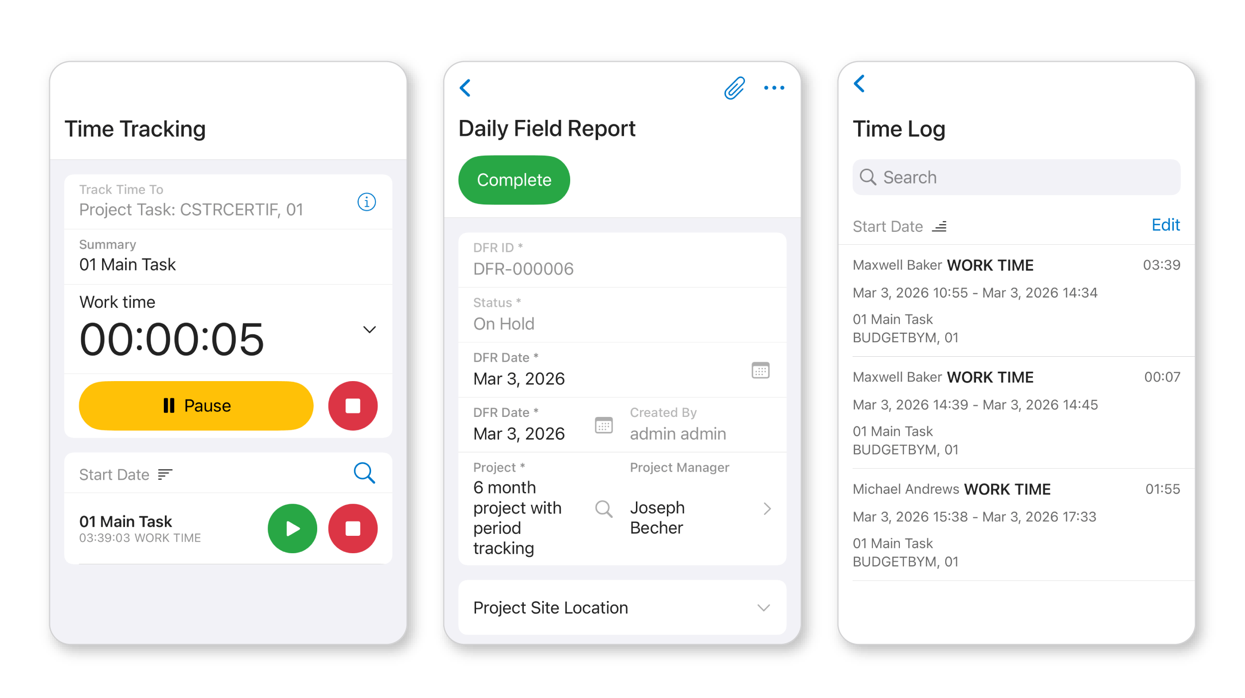 Gestion de projet Capture d'écran d'Acumatica Field Operations and Mobile